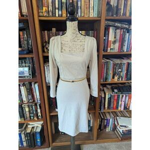 Alice + Olivia Women's Medium Silk White Square Neck Open Back White Gold Dress